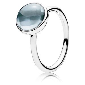 Pandora Sterling Silver 925 ALE Poetic Droplet Ring, Aqua Blue Crystal Size 6